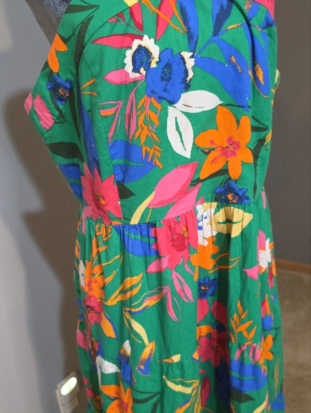 NWT J.Crew Green Tropical Floral Smocked Maxi Dress Cross Back Straps Sz 14